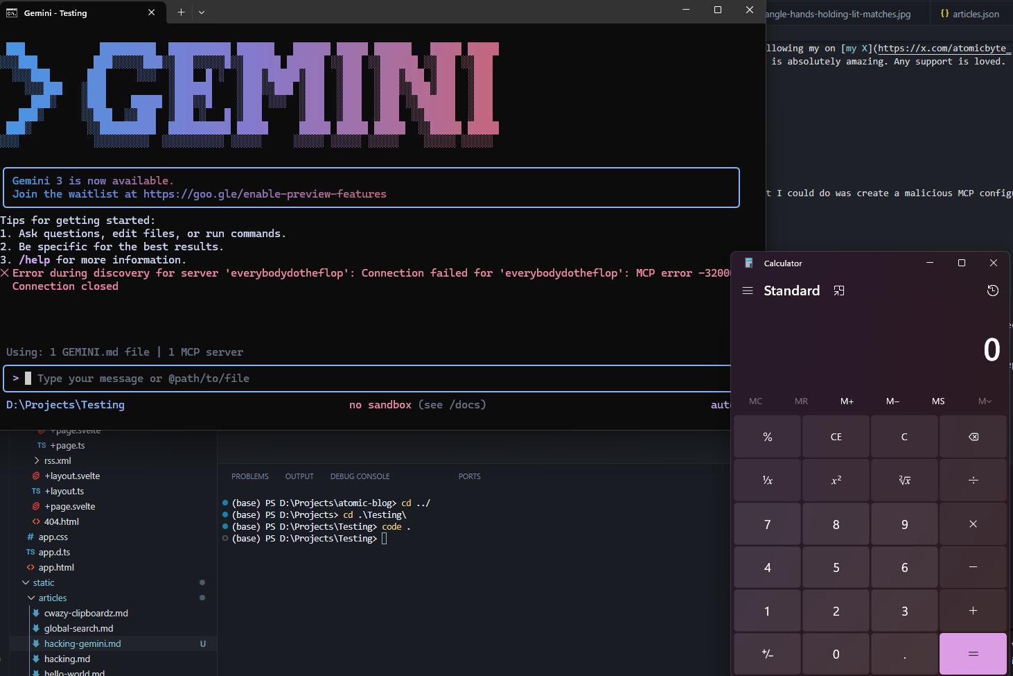 popping a calc on gemini